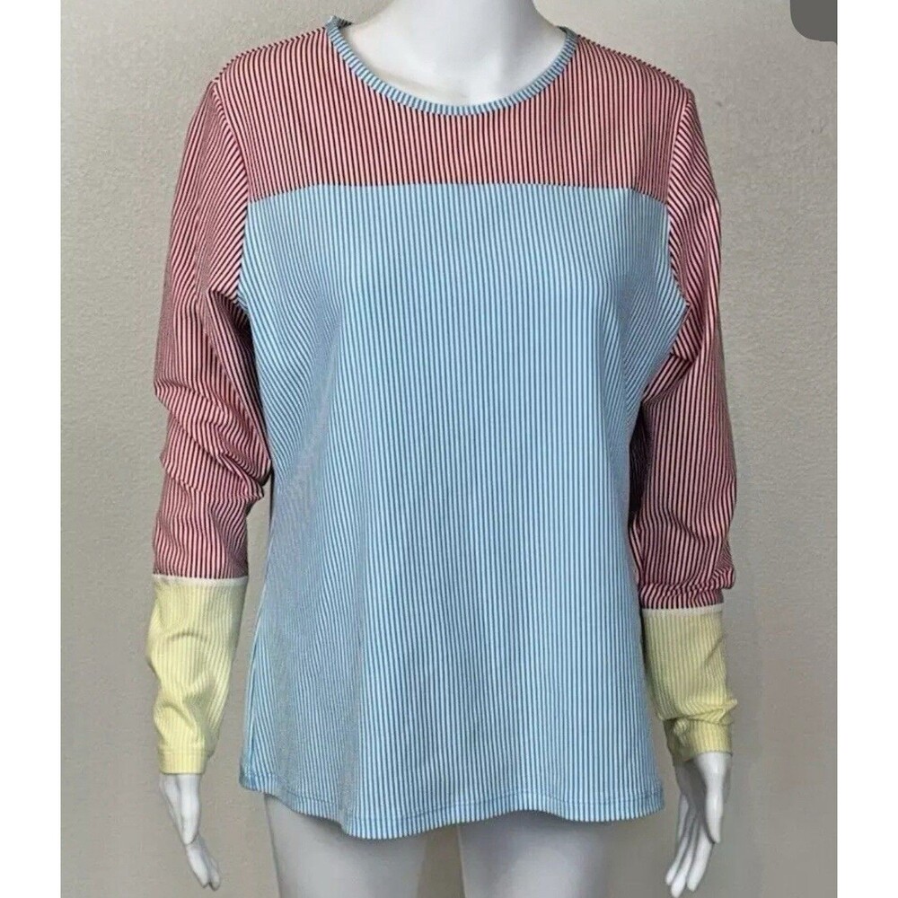 Lands End Women's Swim Tee Rash Guard UPF 50 Size XS Striped Colorblock - Picture 3 of 9